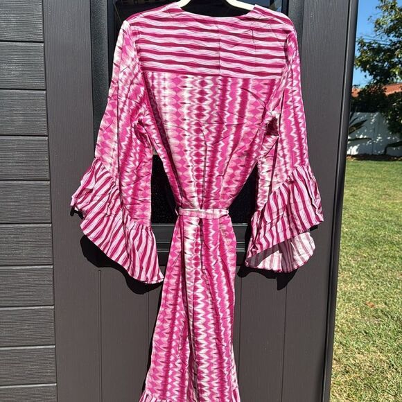 Pink and White Striped Kaftan Dress - Valerie Khalfon Size 42 - NEW - Picture 5 of 6